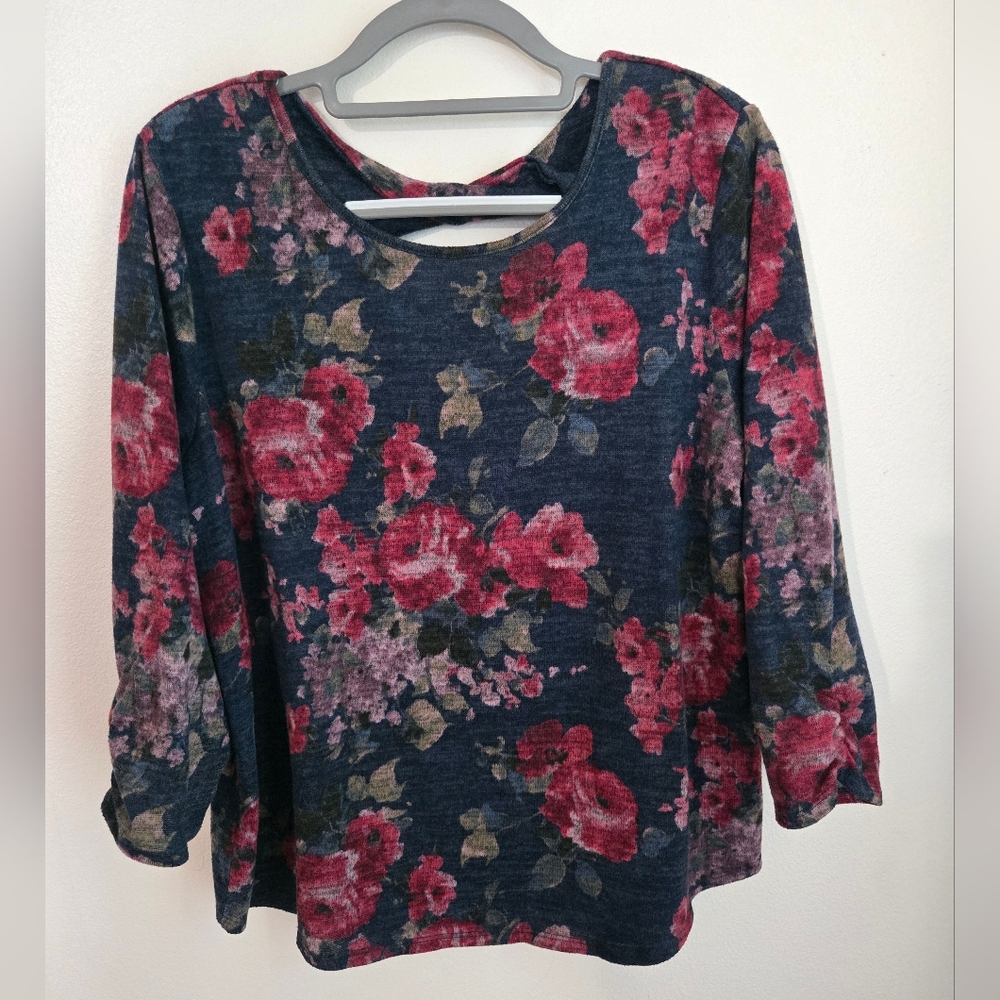 AGB Floral Print Blouse - Navy and Pink